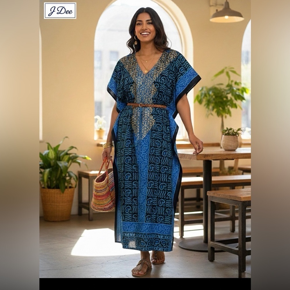 J Dee Blue Kaftan Dress Free Size